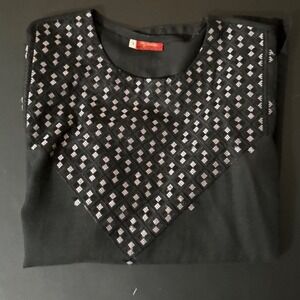 Zardozi Hand Embroidered Afghan Women Tunic Top Large Geometric Long Sleeve